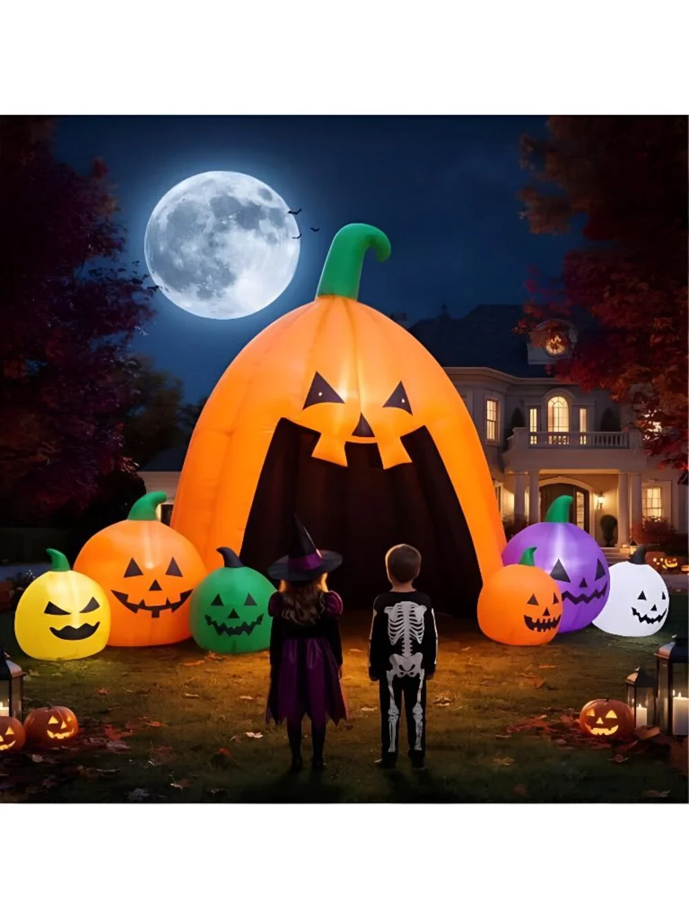 14.5FT Halloween Inflatable Walk-in Pumpkin House with LED Lights